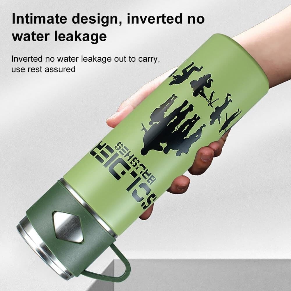 BORRACCIA TERMICA 500ML IN ACCIAIO INOX CON TAZZA MANICO PER BEVANDE CALDE FREDDE - 70