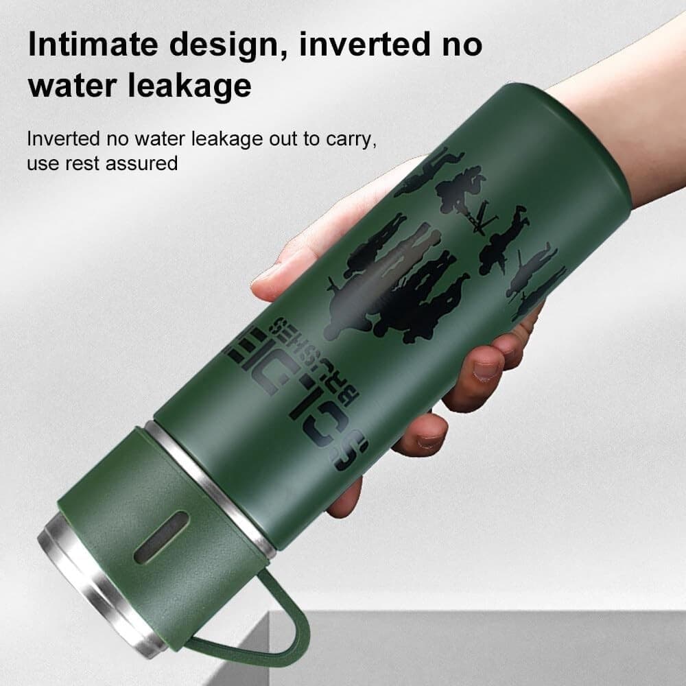 BORRACCIA TERMICA 500ML IN ACCIAIO INOX CON TAZZA MANICO PER BEVANDE CALDE FREDDE - 76