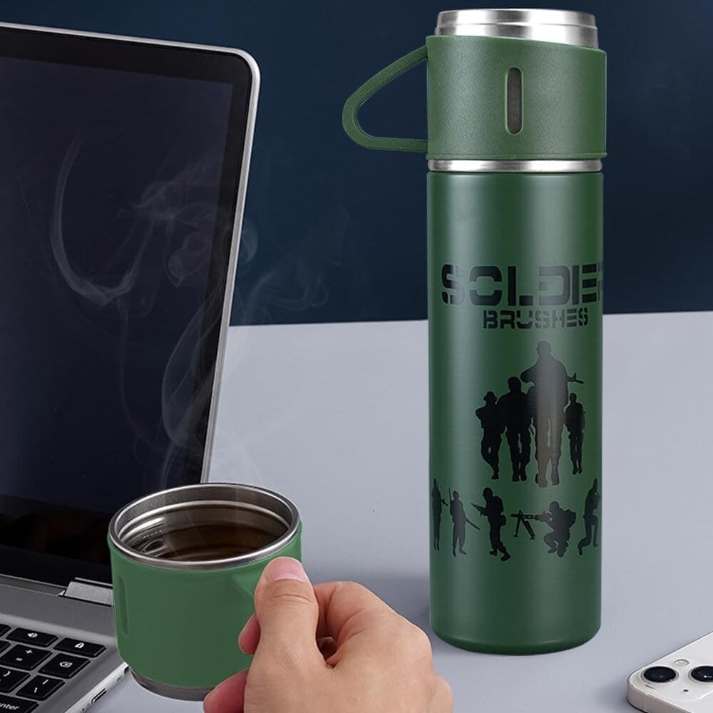 BORRACCIA TERMICA 500ML IN ACCIAIO INOX CON TAZZA MANICO PER BEVANDE CALDE FREDDE - 78