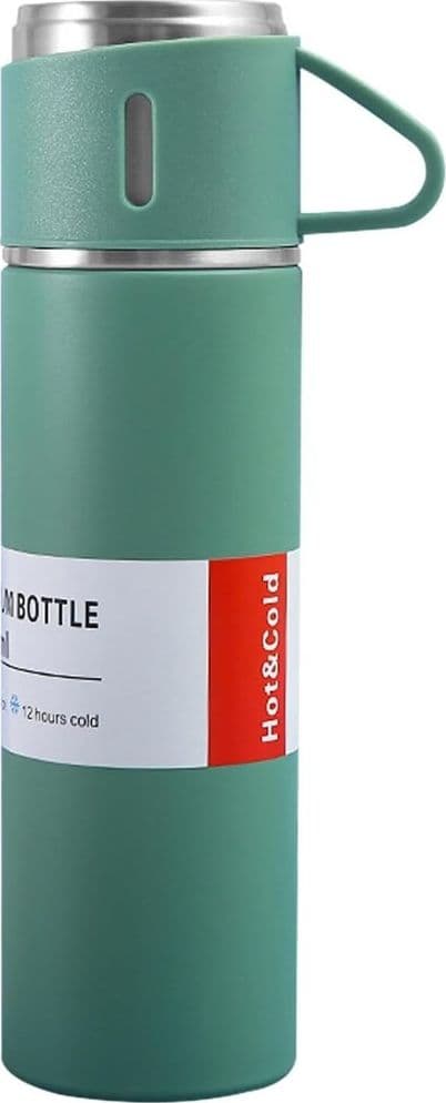 BORRACCIA TERMICA 500ML IN ACCIAIO INOX CON TAZZA MANICO PER BEVANDE CALDE FREDDE - 9