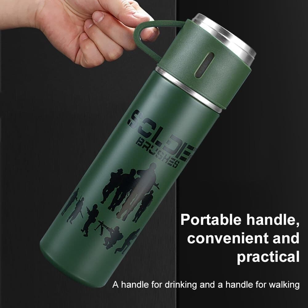 BORRACCIA TERMICA 500ML IN ACCIAIO INOX CON TAZZA MANICO PER BEVANDE CALDE FREDDE - 83