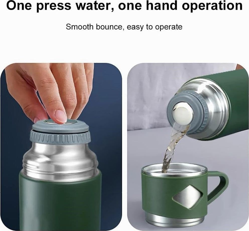 BORRACCIA TERMICA 500ML IN ACCIAIO INOX CON TAZZA MANICO PER BEVANDE CALDE FREDDE - 85