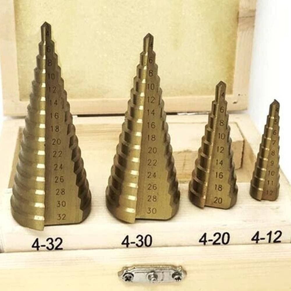 SET 4 FRESE CONICHE DA 4 A 32 MM FRESA CONICA A SCALINI PER TRAPANO ALLARGAFORI - 2