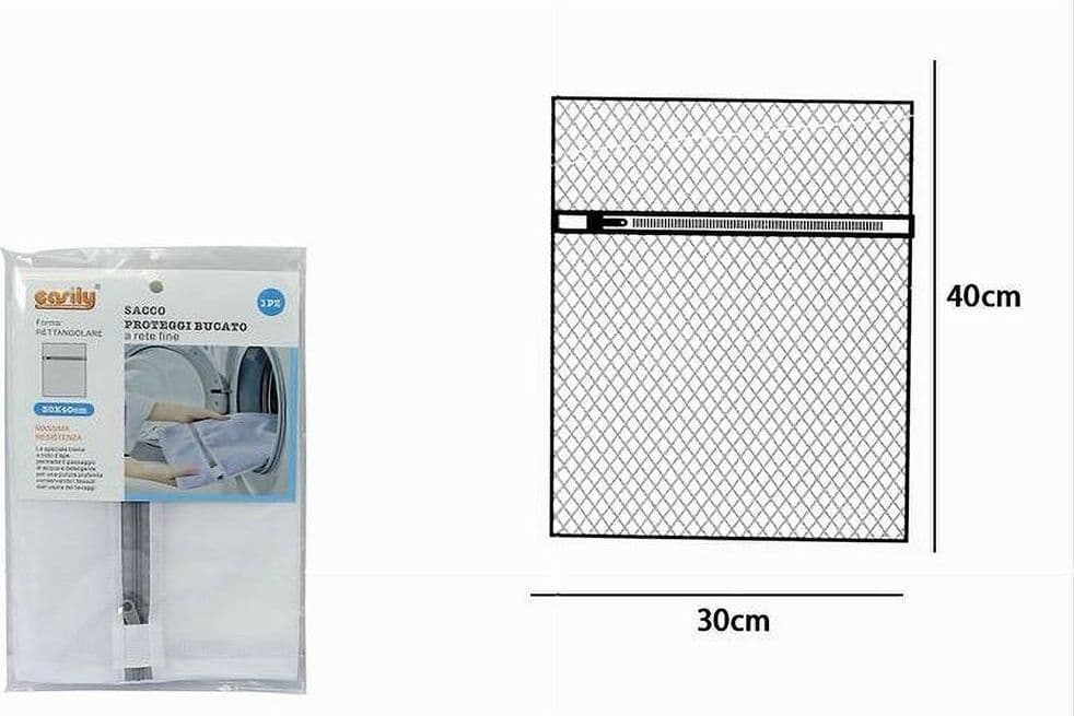 SACCO A RETE FINE FORMA RETTANGOLARE LAVATRICE PROTEGGI BUCATO ZIP 30X40CM 59989 - 2