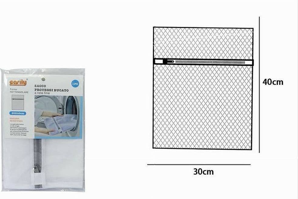 SACCO A RETE FINE FORMA RETTANGOLARE LAVATRICE PROTEGGI BUCATO ZIP 30X40CM 59989 - 2
