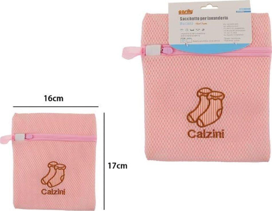 SACCHETTO RETE LAVANDERIA LAVATRICE 16X17CM ROSA BIANCHERIA INTIMO CALZINI 59368 - 2