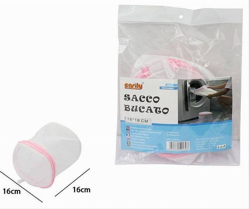SACCO RETE LAVAGGIO LAVATRICE BIANCHERIA PER BUCATO CON ZIP TONDO 16X16 CM 59472 - 2