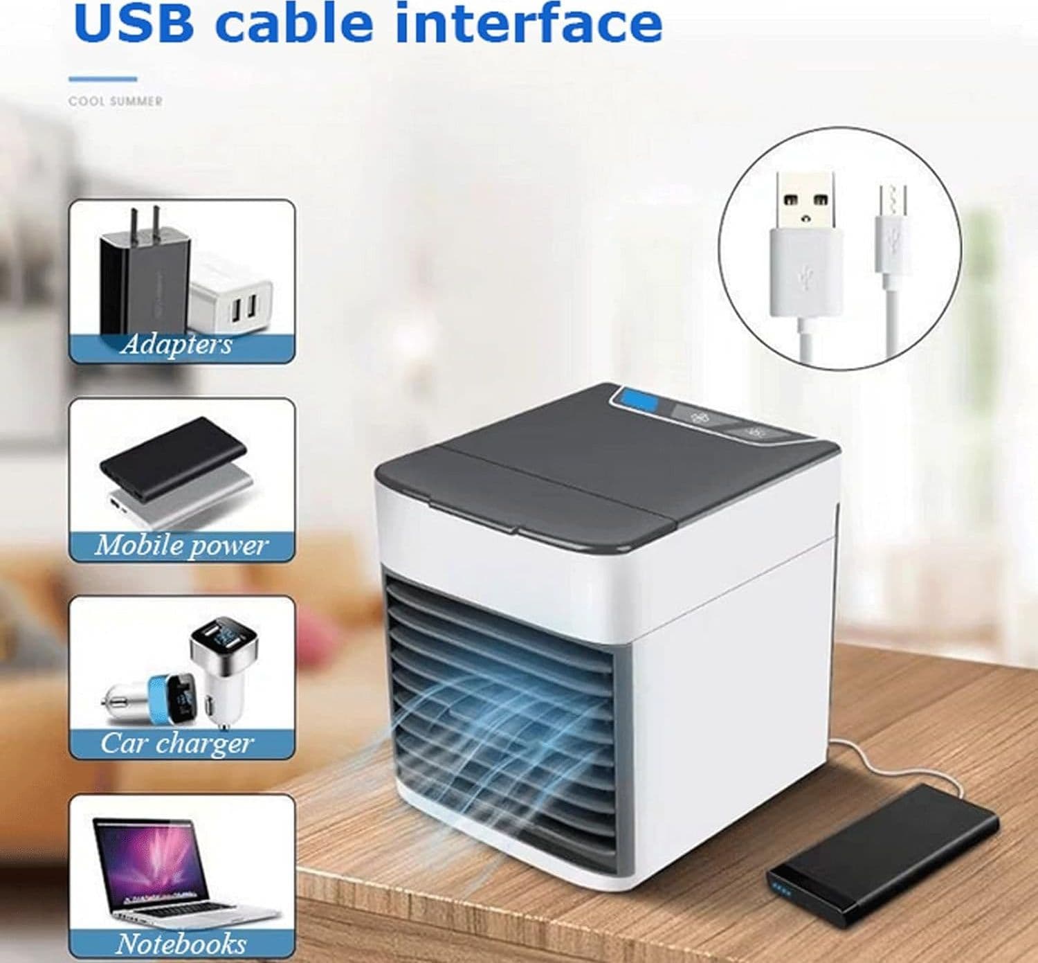 MINI CONDIZIONATORE PORTATILE DEUMIDIFICATORE A GHIACCIO USB VENTILATORE X AUTO - 10