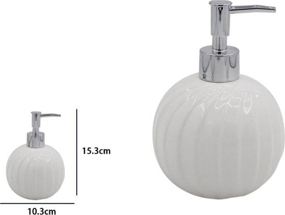 DISPENSER PORTA SAPONE LIQUIDO SFERICO CERAMICA RIGATA BIANCO ARREDO BAGNO 79957 - 2