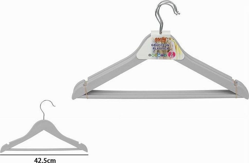 SET 3PZ GRUCCE STAMPELLE IN PLASTICA APPENDIABITI VESTITI PANTALONI GRIGIO 79315 - 2