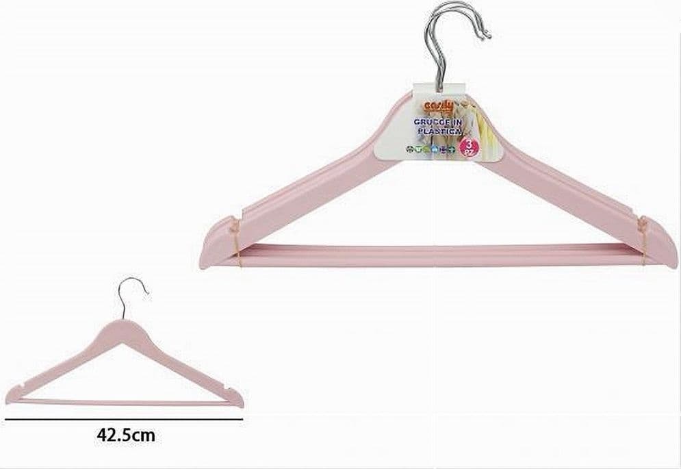 SET 3 PZ GRUCCE STAMPELLE IN PLASTICA APPENDIABITI VESTITI PANTALONI ROSA 79318 - 2