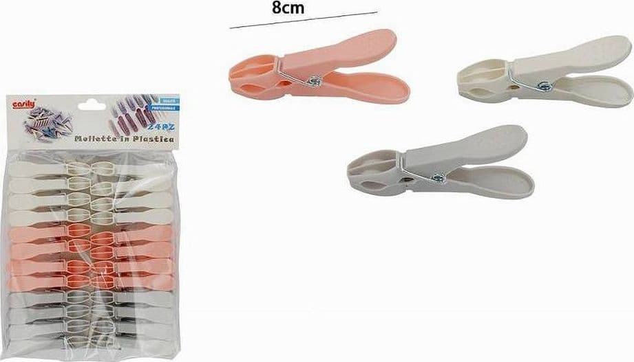SET 24PZ MOLLETTE IN PLASTICA MULTIUSO 8 CM PINZE BUCATO PANNI COLORI VARI 69539 - 2