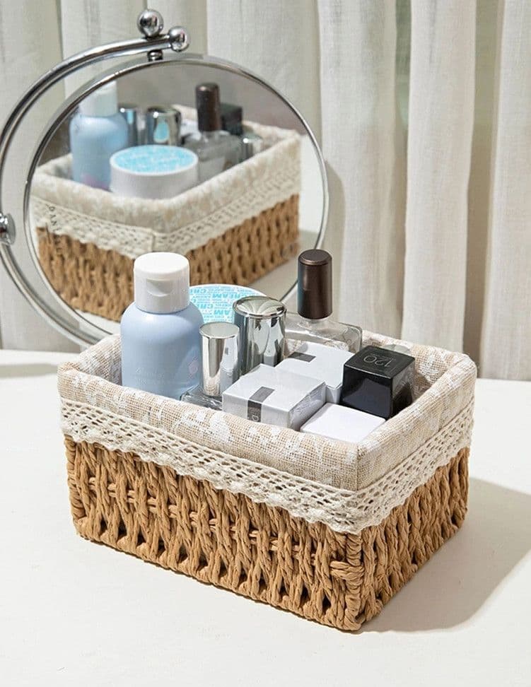 SET 3 PZ PORTA OGGETTI ORGANIZER CESTINO INTRECCIATO CON FODERA IN TESSUTO 79158 - 9