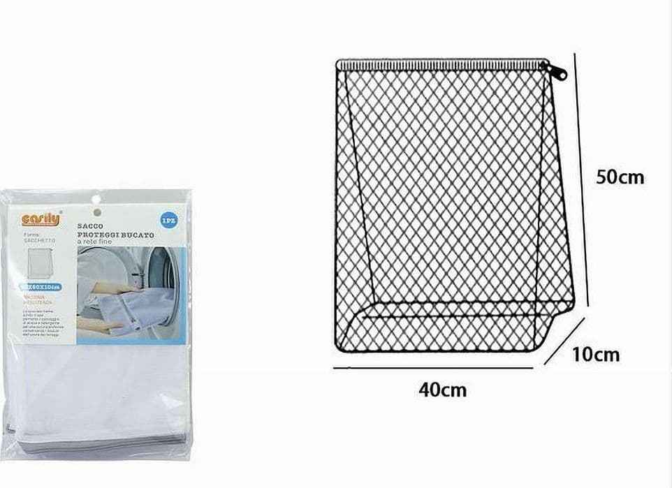 SACCO A RETE FINE FORMA A SACCHETTO LAVATRICE PROTEGGI BUCATO ZIP 50X40 CM 59991 - 2