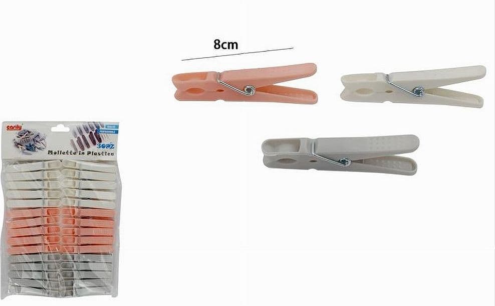 SET 30 PZ MOLLETTE IN PLASTICA COLORATE 8 CM PINZE BUCATO PANNI MULTIUSO 69540 - 2