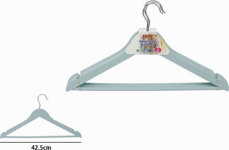 SET 3 PZ GRUCCE STAMPELLE PLASTICA APPENDIABITI VESTITI PANTALONI AZZURRO 79317 - 2