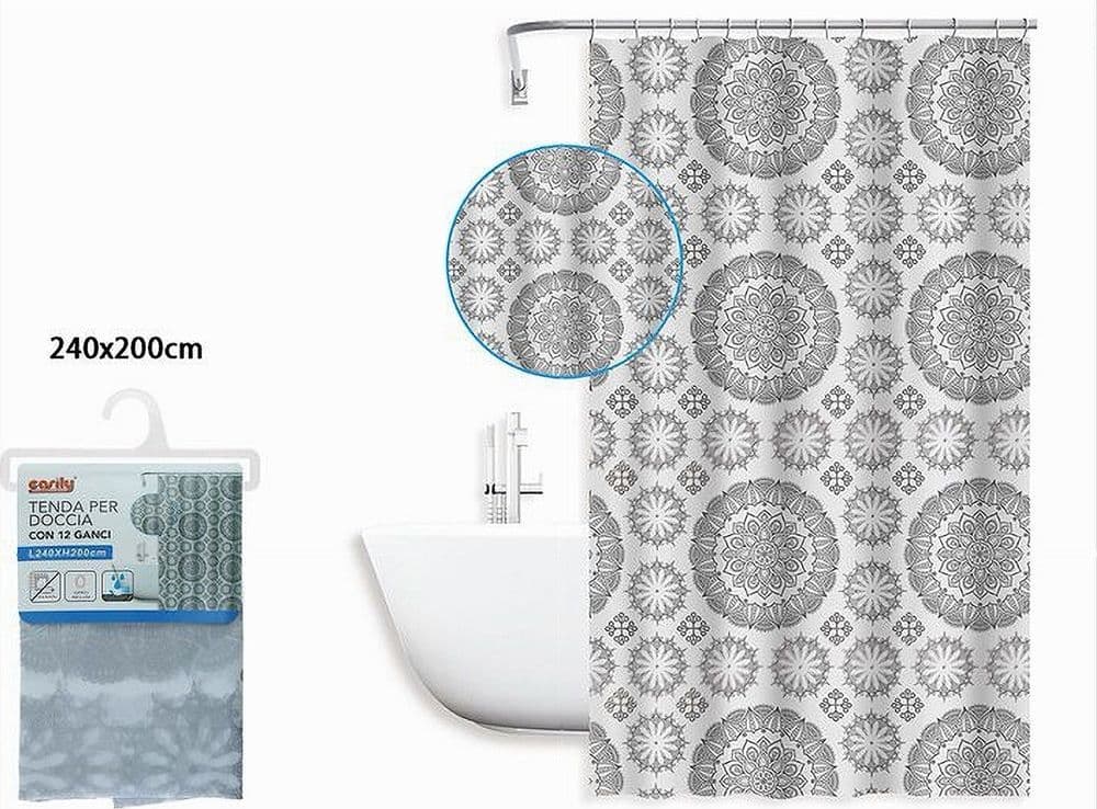 TENDA PER DOCCIA VASCA DA BAGNO DESIGN A MANDALA 240X200 CM CON 12 ANELLI 87590 - 3