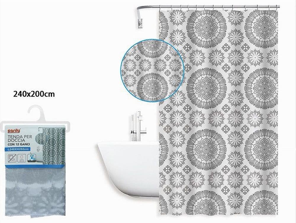 TENDA PER DOCCIA VASCA DA BAGNO DESIGN A MANDALA 240X200 CM CON 12 ANELLI 87590 - 3