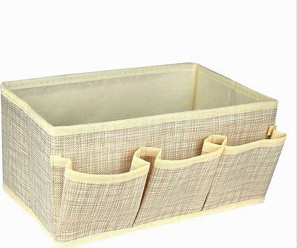 PORTAOGGETTI TESSUTO ORGANIZER CONTENITORE BOX SCATOLA 3 TASCHE 25X15X12cm 79419 - 4