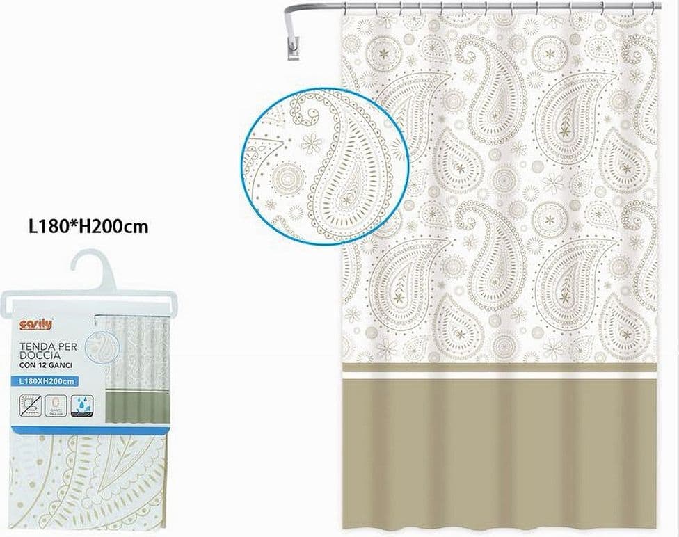 TENDA DOCCIA VASCA BAGNO 12 ANELLI 180 X 200CM MOTIVO PAISLEY ETNICO BEIGE 87583 - 2