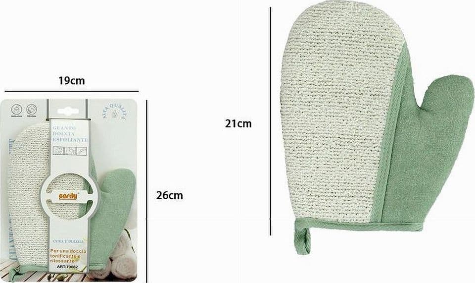 GUANTO DOCCIA BAGNO ESFOLIANTE PER LA CURA PULIZIA PELLE CORPO 21CM VERDE 79662 - 2