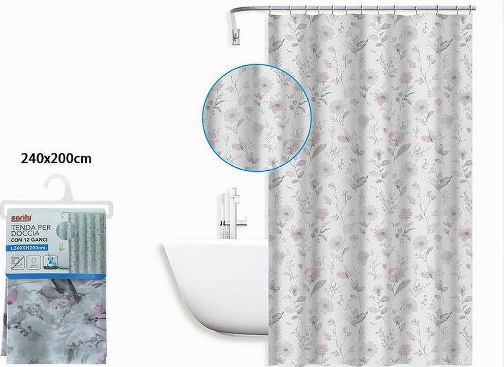 TENDA PER DOCCIA VASCA DA BAGNO DESIGN PRIMAVERILE 240X200CM CON 12 ANELLI 87596 - 2
