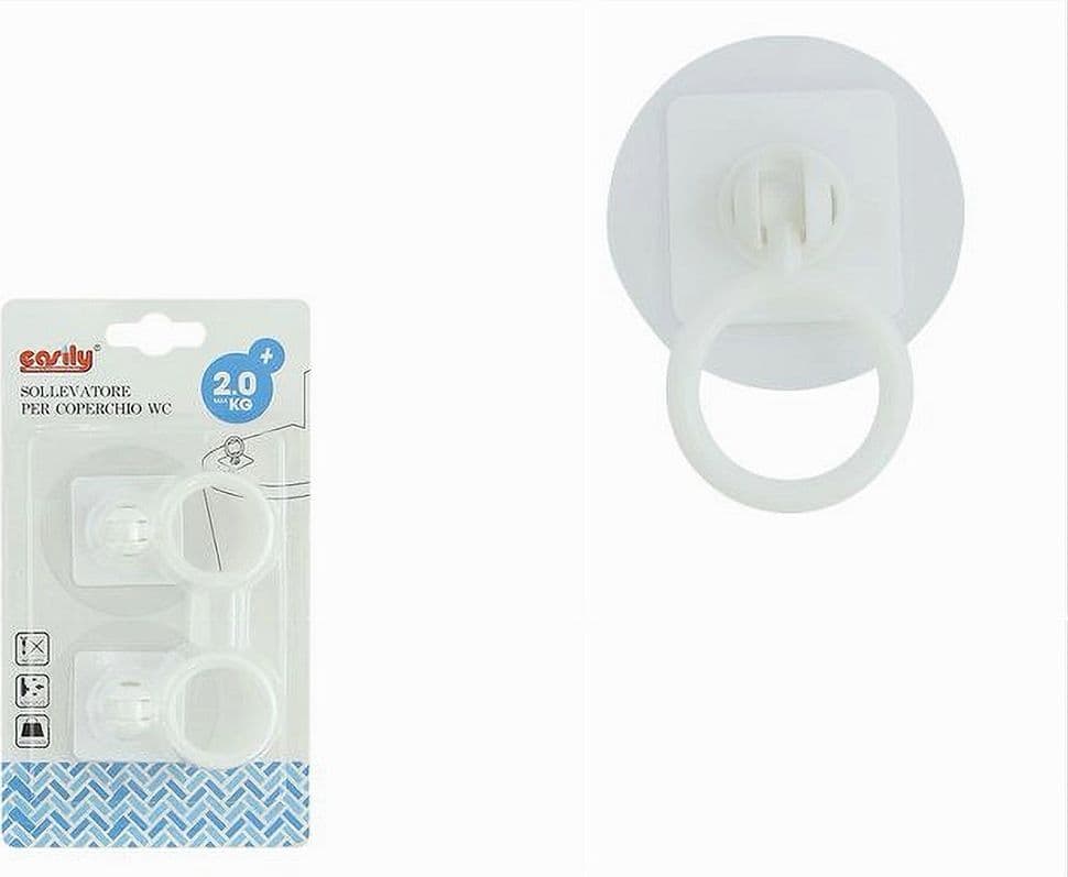 SET 2 PZ SOLLEVATORE PER COPERCHIO WC COPRIWATER ADESIVO AD ANELLO BIANCO 87628 - 2