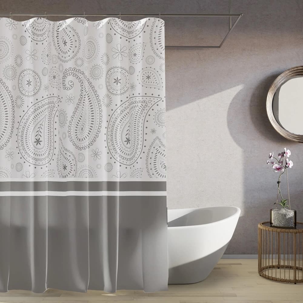 TENDA DOCCIA VASCA BAGNO 12 ANELLI 180X200 CM MOTIVO PAISLEY ETNICO GRIGIO 87581 - 7