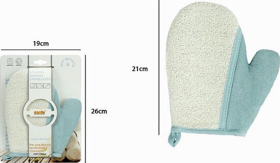 GUANTO DOCCIA BAGNO ESFOLIANTE PER CURA PULIZIA PELLE CORPO 21 CM AZZURRO 79664 - 2