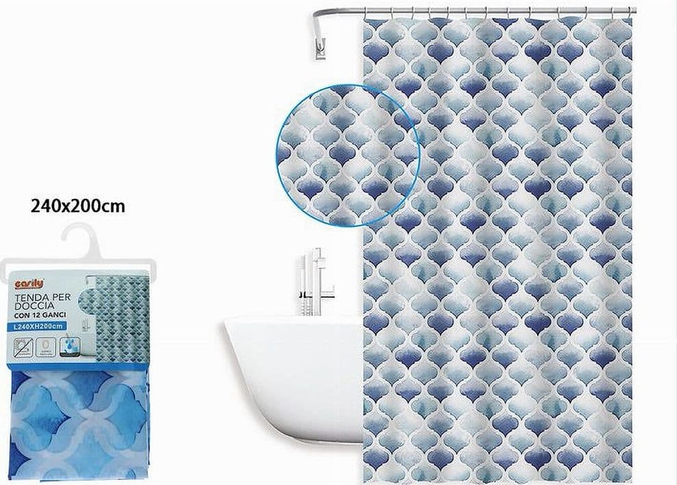 TENDA PER DOCCIA BAGNO MOTIVO MAROCCHINO QUADRIFOGLIO 240 X 200CM 12 GANCI 87598 - 3
