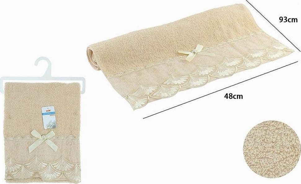 ASCIUGAMANO BAGNO VISO COTONE MORBIDO DECORATO 48 X 93CM 180GR BEIGE SCURO 79509 - 2