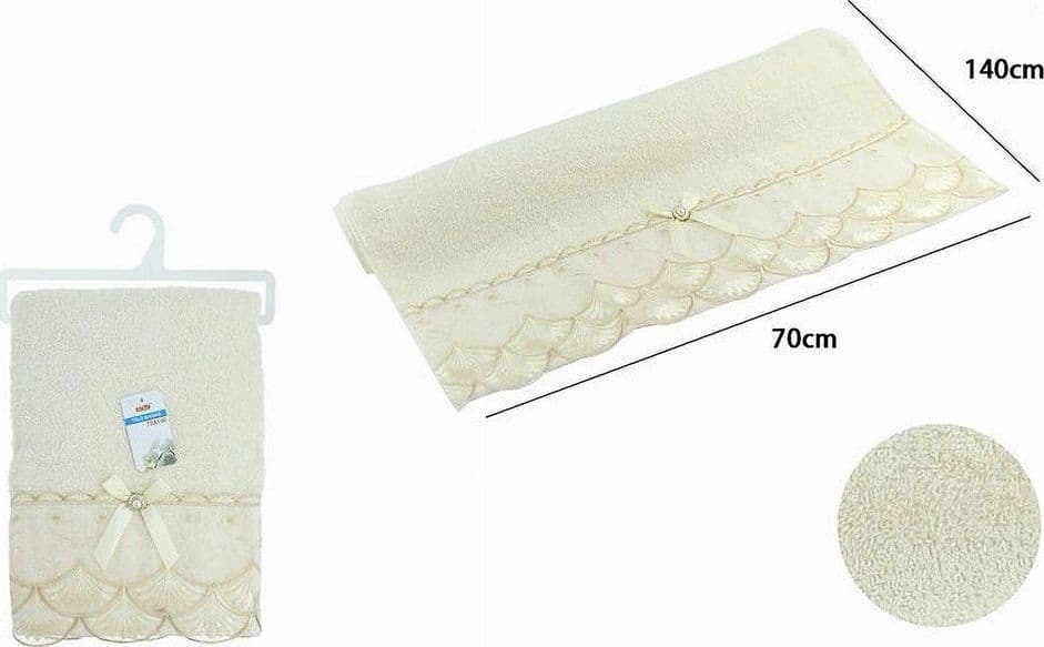 ASCIUGAMANO BAGNO TELO COTONE MORBIDO DECORATO 70X140CM 380GR BEIGE CHIARO 79504 - 2