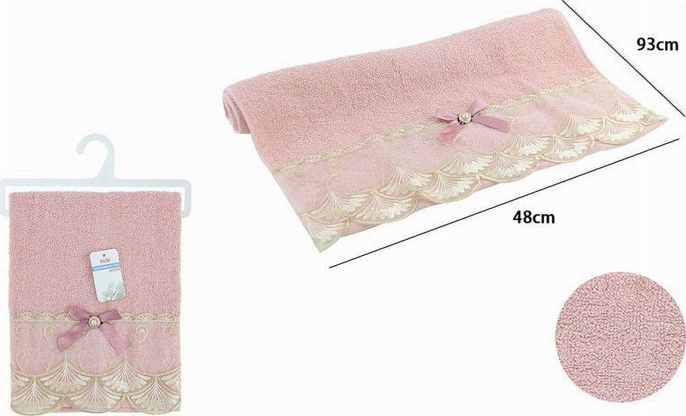 ASCIUGAMANO DA BAGNO VISO IN COTONE MORBIDO DECORATO 48 X 93 CM 180GR ROSA 79506 - 2