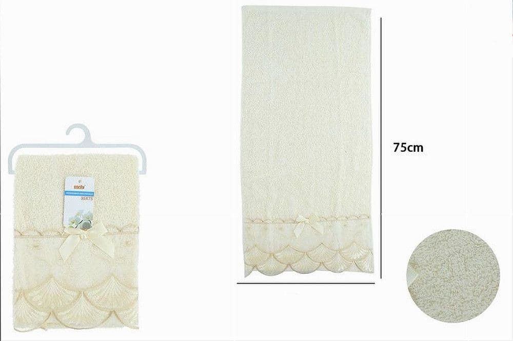 ASCIUGAMANO BAGNO VISO PICCOLO COTONE MORBIDO DECORATO 35X75CM BEIGE CHIARO 79502 - 2