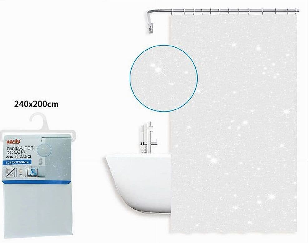 TENDA PER DOCCIA VASCA DA BAGNO GALASSIA BIANCA 240X200 CM CON 12 ANELLI 87586 - 2