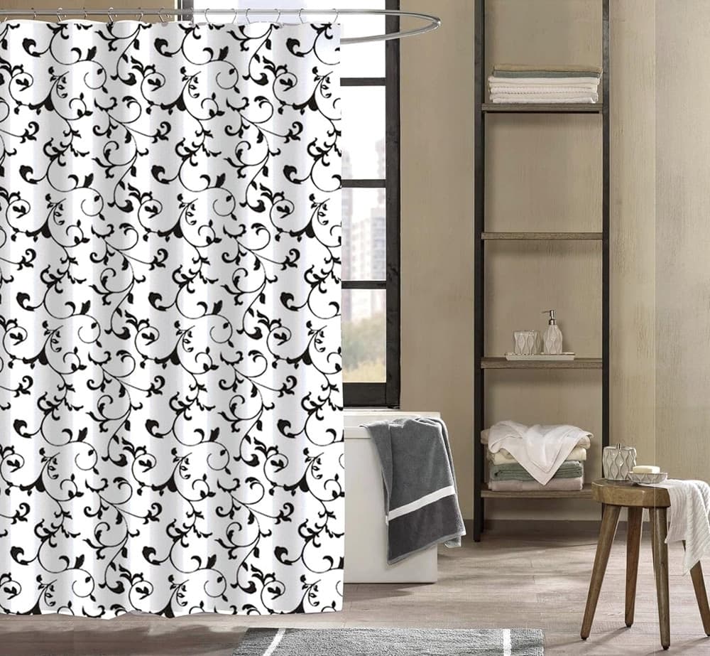 TENDA DA DOCCIA VASCA BAGNO 12 GANCI MOTIVO FLOREALE BIANCO NERO 180X200CM 87567 - 4