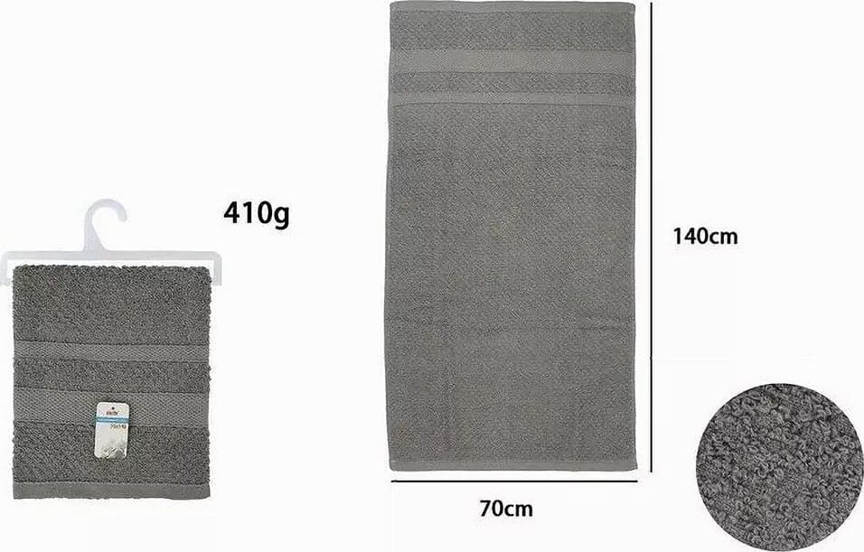 ASCIUGAMANO DA BAGNO TELO IN COTONE MORBIDA 70 X 140CM 410GR COLORE GRIGIO 79501 - 2