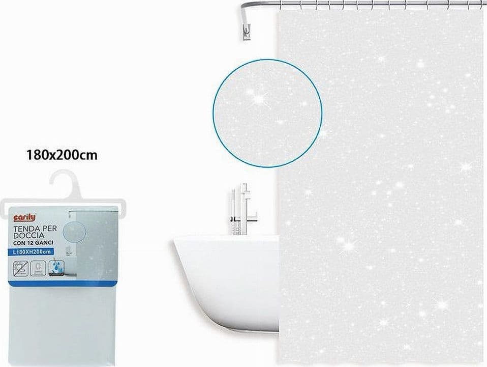 TENDA PER DOCCIA VASCA DA BAGNO GALASSIA BIANCA 180 X 200 CM CON 12 ANELLI 87585 - 2