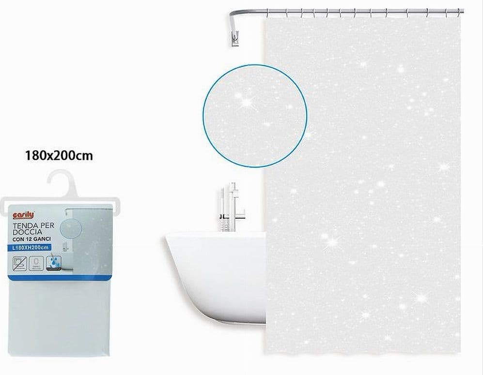 TENDA PER DOCCIA VASCA DA BAGNO GALASSIA BIANCA 180 X 200 CM CON 12 ANELLI 87585 - 2
