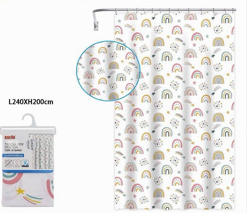 TENDA DOCCIA VASCA BAGNO CON 12 GANCI ARCOBALENO FANTASY 240 X 200 CM PEVA 87564 - 2