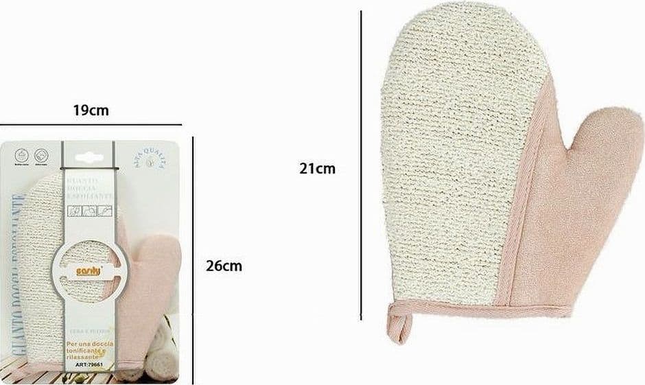 GUANTO DOCCIA BAGNO ESFOLIANTE PER CURA PULIZIA DI PELLE CORPO 21 CM ROSA 79661 - 2