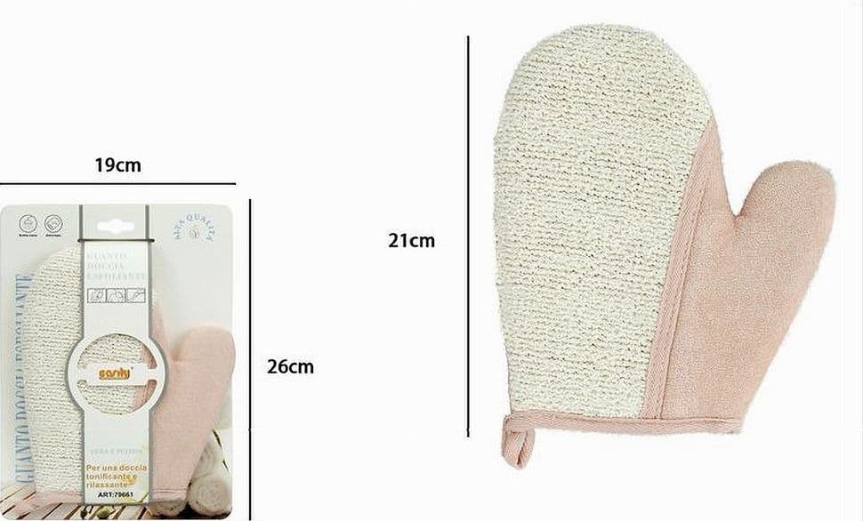 GUANTO DOCCIA BAGNO ESFOLIANTE PER CURA PULIZIA DI PELLE CORPO 21 CM ROSA 79661 - 2