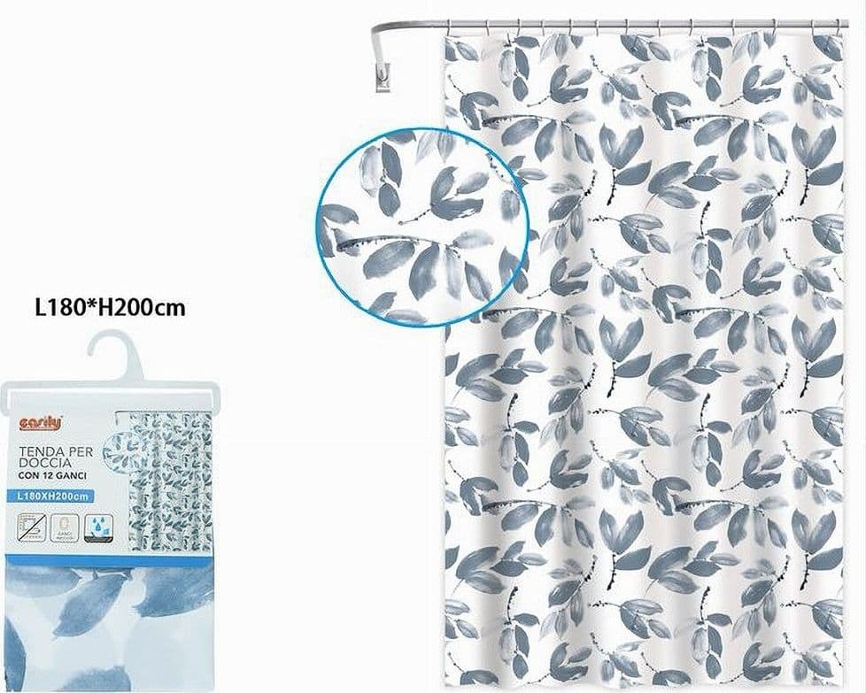 TENDA PER DOCCIA VASCA BAGNO CON 12 GANCI MOTIVO RAMETTI FOGLIE 180X200 CM 87577 - 2
