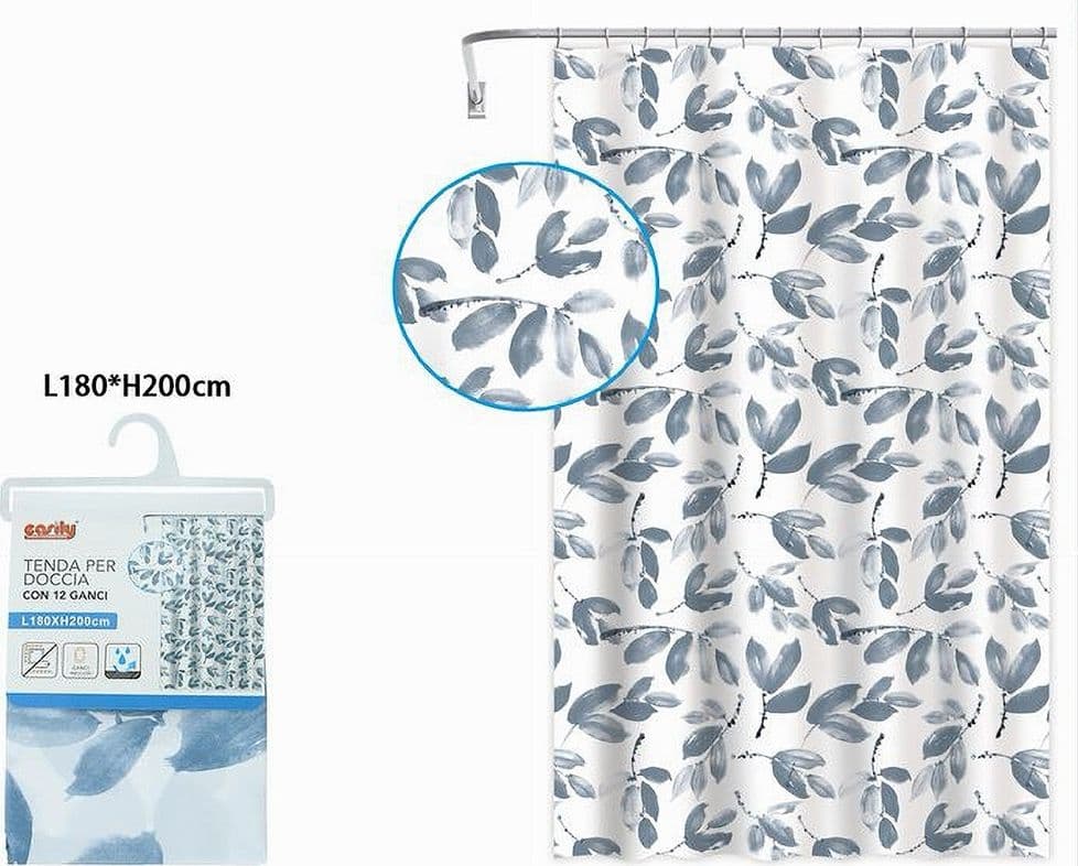 TENDA PER DOCCIA VASCA BAGNO CON 12 GANCI MOTIVO RAMETTI FOGLIE 180X200 CM 87577 - 2