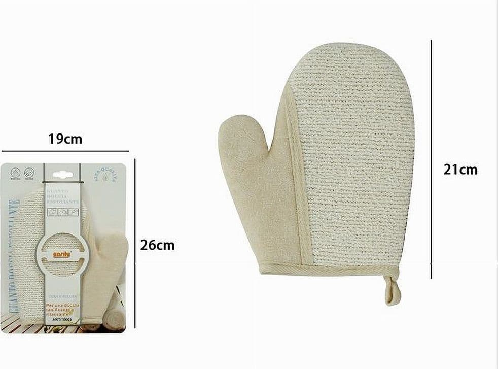 GUANTO DOCCIA BAGNO ESFOLIANTE PER LA CURA PULIZIA PELLE CORPO 21 CM BEIGE 79663 - 2
