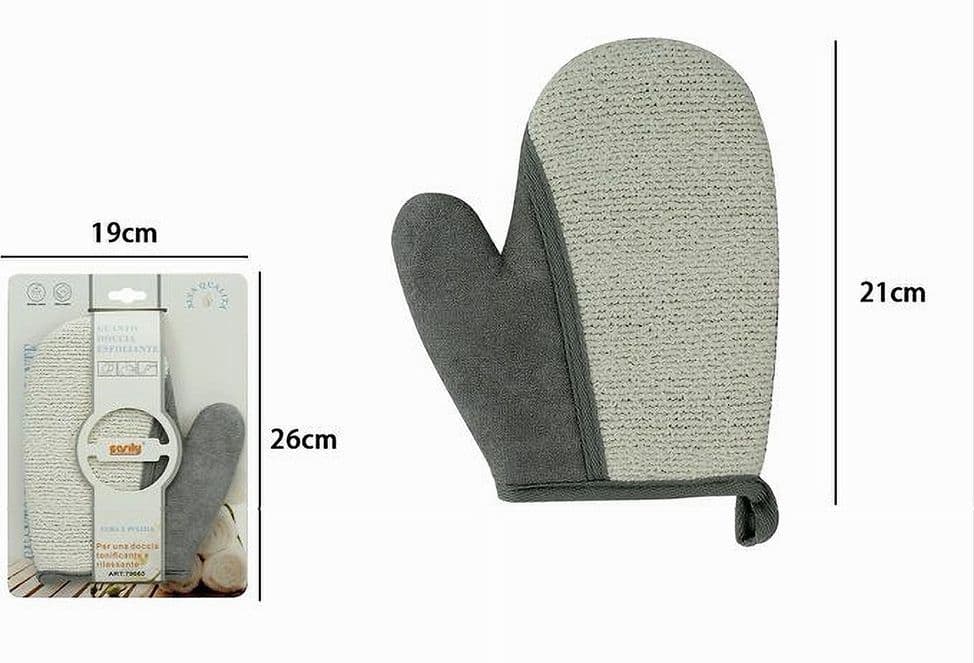 GUANTO DOCCIA BAGNO ESFOLIANTE PER CURA PULIZIA DI PELLE CORPO 21CM GRIGIO 79665 - 2