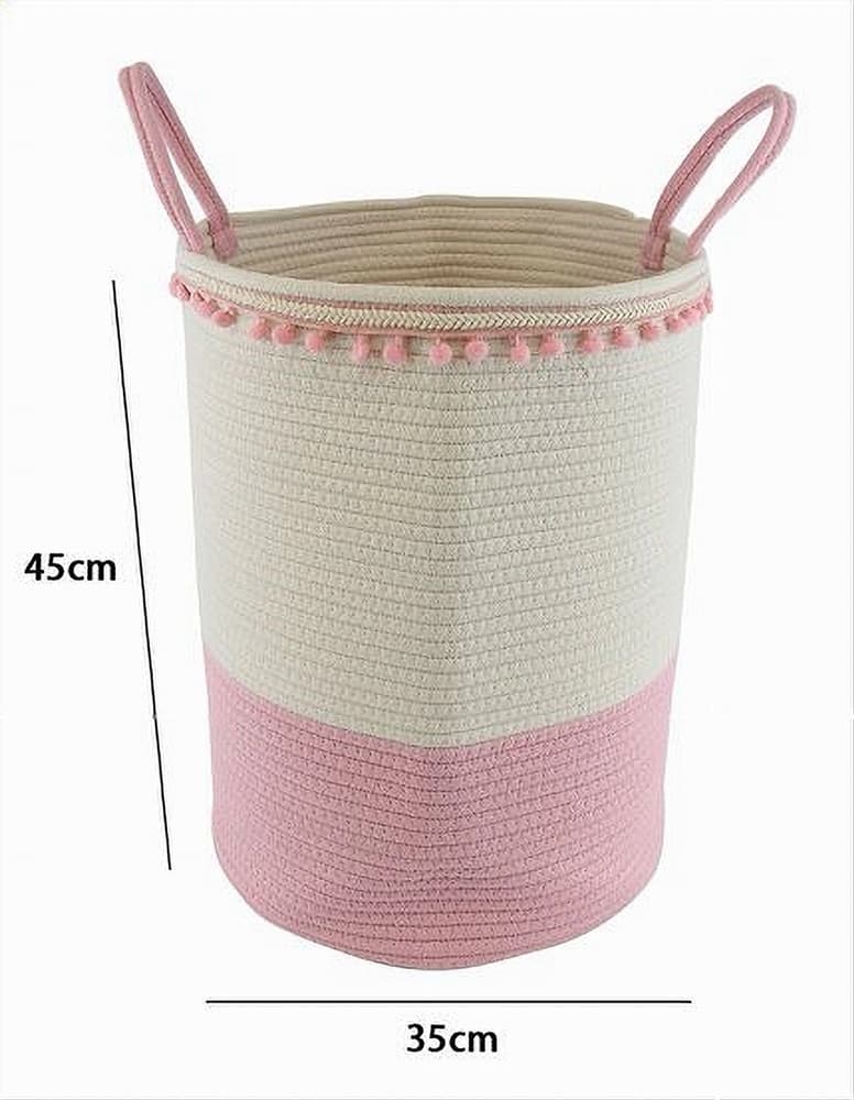 CESTO PORTAOGGETTI PER BIANCHERIA IN CORDA PON PON ROSA CON MANICI 35X45CM 10668 - 2