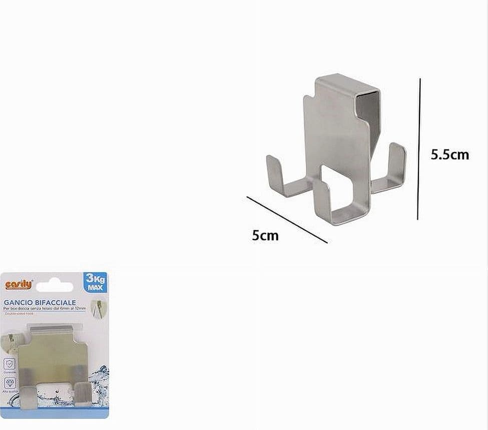 GANCIO BIFACCIALE PER PORTA BOX DOCCIA CON 3 GANCI ACCAPPATOIO TELO BAGNO 87767 - 2