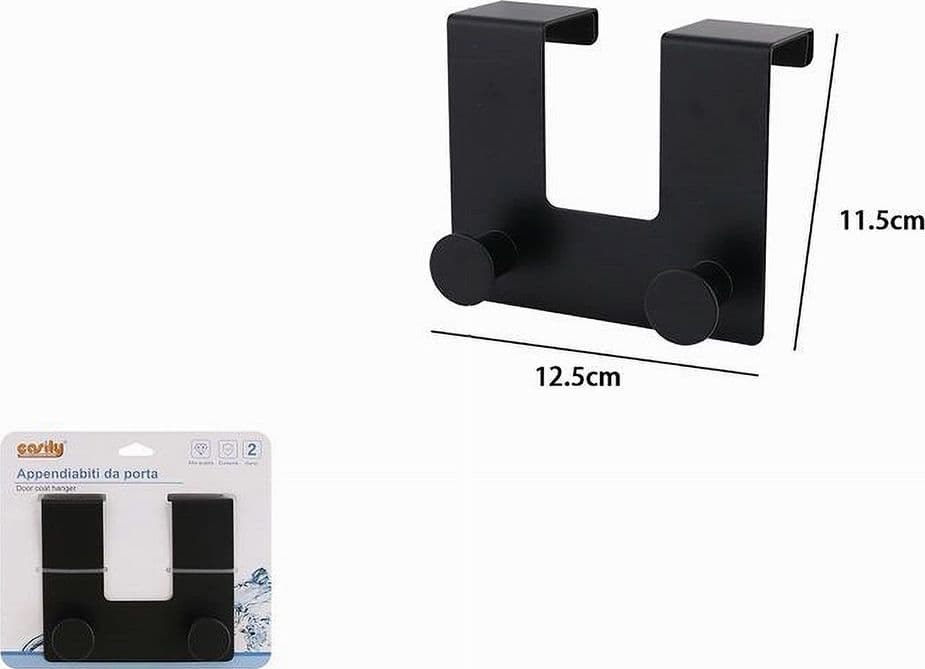 APPENDIABITI DA PORTA CON 2 GANCI 12.5X11.5CM NERO PER ASCIUGAMANI VESTITI 87775 - 4