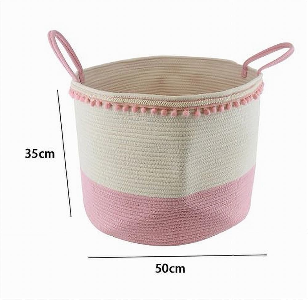 CESTO PORTAOGGETTI PER BIANCHERIA IN CORDA PON PON ROSA CON MANICI 50X35CM 10669 - 2